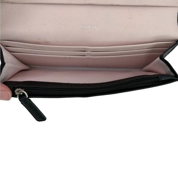 Coach Wallet Black Leather Op Art Cs Logo Bi Fold Pebbled Leather Pink Lining - Picture 7 of 9